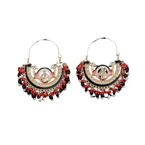 Oversized/ Big Indian Peacock Earrings for Women - Indian Jhumka Earrings for Women Chandbali Earring Kundan Pearl Hoop Earring in Golden Tone Bollywood Style Dangle Earring Jewelry for Bride Gift for Her BLUE {5}