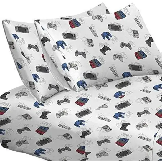 Kids Rule 3-Piece Gamer Bed Sheet Set for Boys & Kids - 1 Twin Flat and 1 Twin Fitted Sheet,Queen Pillowcase,Soft Brushed Microfiber Smooth Durable Polyester Multicolor {1}