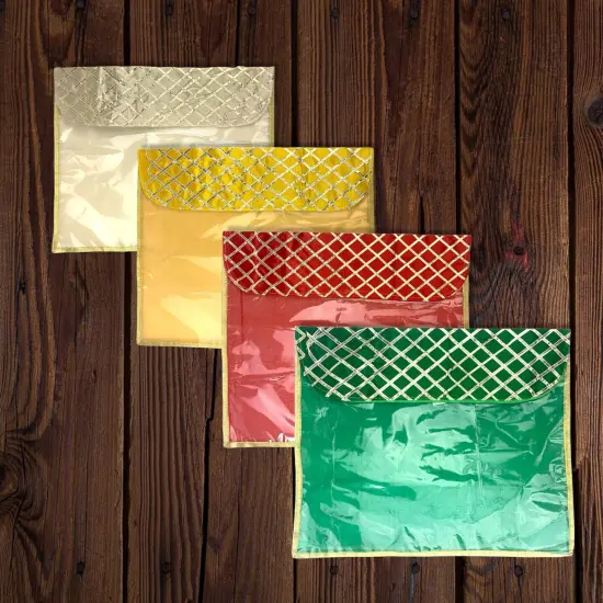 5 Assorted Gotta Patti Saree Bags Lehnga Cover Clothes Organizer Sari Storage Bag for Wardrobe and Gifting Storage Indian Wedding Favor Cloth Case Birthday {4}