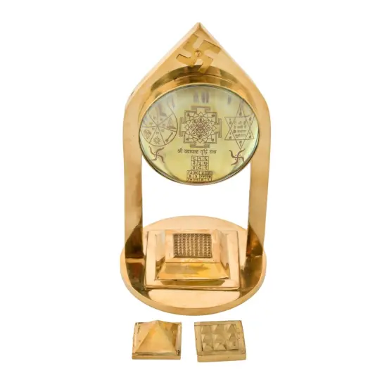 Vastu Pillar Pyramid and Shri Yantra with Magnifying Glass 3 Layer Shree Yantra Wish Pyramid for Good Luck Home Office Decor - Perfect for Meditation Spaces (8 x 4 Inch) {2}