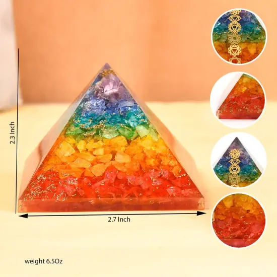 Orgonite Pyramid Seven Chakra Gemstone Orgone Chakra Healing Amethyst Rose Quartz Stone Energy Generator Pyramids for Goodluck Spiritual Healing Meditation Yoga - Office Living Room Decor {4}