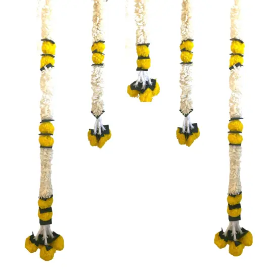 2 Strings Artificial Marigold Flowers Garland Bandhanwar String for Home, Party Door Hanging Diwali Decorations for Day of the Dead Ofrenda Halloween Marygold Traditional Indian Theme Yellow {5}