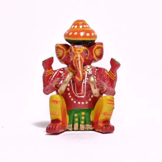 Set of 6 Wooden Musician Ganesha Design Statue Hand Painted Lord Ganesh Sculpture with Musical Instrument Ganpati Figurine for Gift Hindu God Idol Murti for Good Luck & Success (3 Inches) {3}