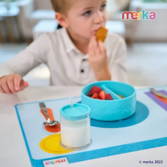 merka Montessori Placemats for Toddlers - 2 Pack Silicone Educational Placemats for Kids with Non-Slip Back - Learn Table Setting, Manners, and Etiquette, Reusable and Washable, 17 x 11 In {7}