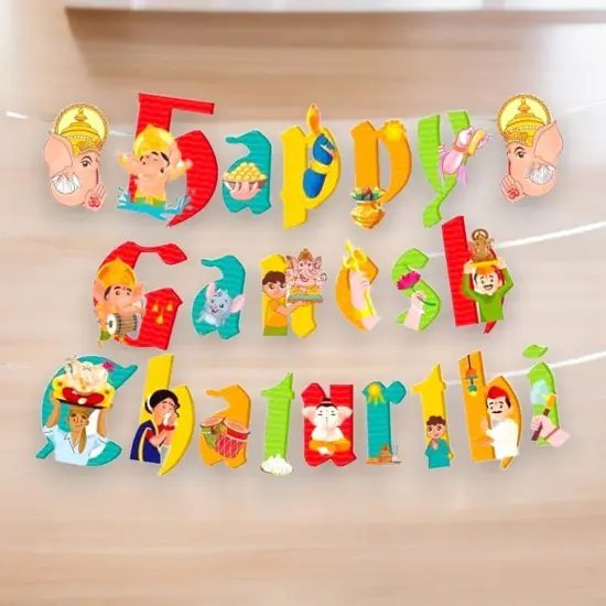 Happy Ganesh Chathurti Banners Indian Festival Ganpati Bappa Morya Bunting Diy Home Temple Indoor Outdoor Decoration Bollywood Party Supplies Ganesha Puja Decor Ideas {1}