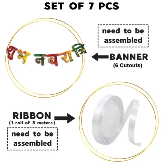 Shubh Navratri Banner for Hindu Navaratri Festival Celebration Bunting Diy Home Temple Indoor Outdoor Decoration Indian Party Supplies Durga Pooja Garba Decor Ideas {3}