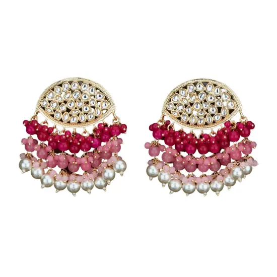 Indian Jhumka Earrings for Women - Large Indian Jhumki Ethnic Chandbali Earrings Faux Kundan & Pearl Beaded Bollywood Style Dangle Earring Jewelry for Bride | Birthday Gift for Her RANI {1}