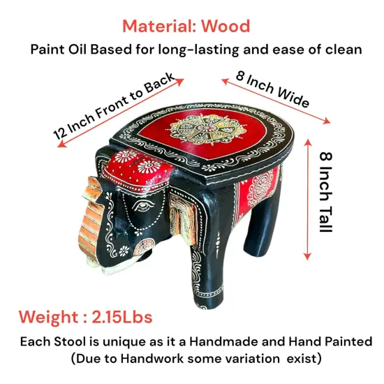 Elephant Stool, Home Decor Stool, Indian Home Decor, Living Room Decor, Painted Stool, Traditional Table, Indian Decoration {5}