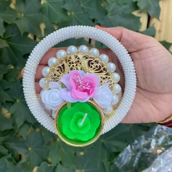 Rose Pearl Tealight Candle Holders &ndash; Rangoli Indian Diya T-light Stand for Centerpiece, Dining Table, Home & Temple Decor &ndash; Diwali, Christmas, Thanksgiving & Housewarming Gift {4}