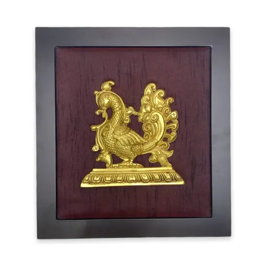 Annam Wall Hanging with Frame in Brass Modern Wooden Framed Artwork Ready to Hang Peacock Showpiece Indian Handicraft for Home Office Housewarming Gift Brown {5}
