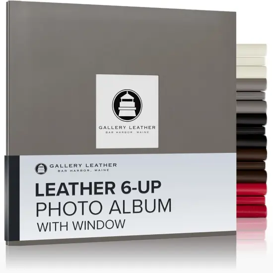 Gallery Leather Yarmouth 6 UP Photo Albums, Holds 4x6” photos, Bonded Leather, Post-Bound, 20 pages, - 12.75" x 14.5" Freeport Slate {1}