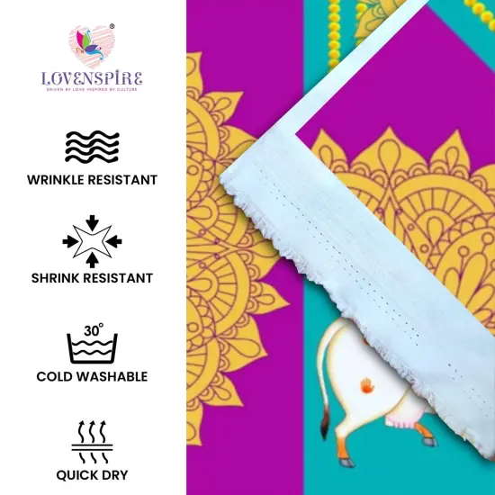 Pichwai Cow Print Backdrop 5x8 Feet Backdrop Indian Traditional Cloth Satnaryan Pooja Decor Indian Pooja Wall Decor Indian Wall Art Photo Decor Banner Decorative Cloth Wedding Favor {3}