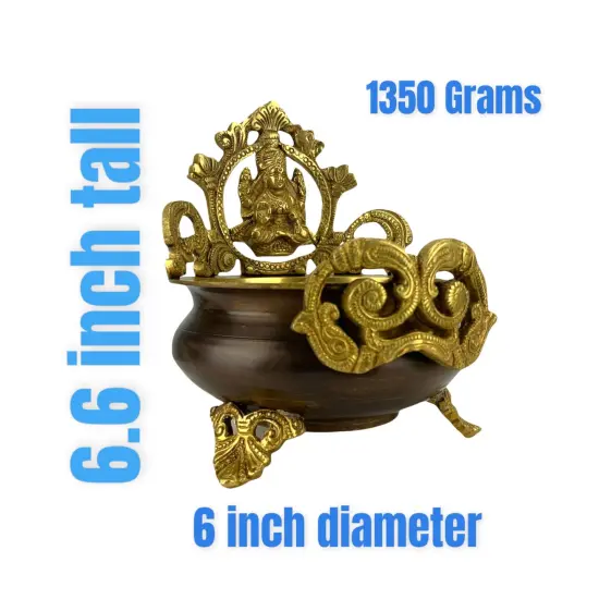 Brass Laxmi Urli Bowl 6.6 Inch – Indian Ethnic Lakshmi Urli Bowls for Floating Flowers, Home Temple Decor, Center Table, Pooja Room, Diwali Decoration, Showpiece, Housewarming Gift {5}