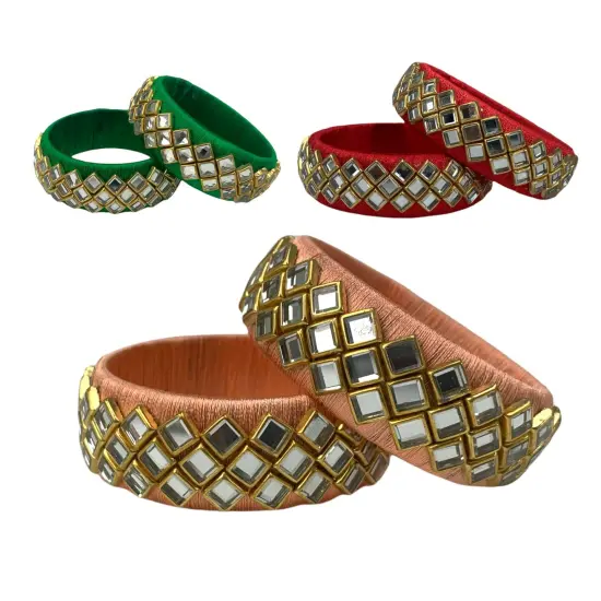 Indian Silk Thread Bangles for Women Traditional Kundan Bracelet Return Gifts Hippie Jewelry Bollywood Bracelet Gift for Her - Indian Bridal Set Thread Bangle {7}
