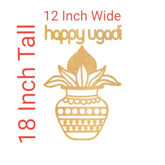 Ugadi Wall Decor Mangal Kalash Happy Ugadi Text Sticker Decorative Cutout Diy Indian Backdrop Traditional Telugu New Year Wall Decor Puja Mandir Ugadi Celebration Spiritual Gift Red {6}