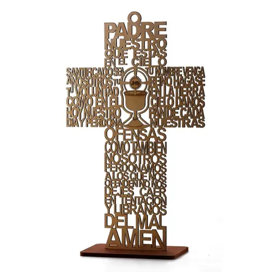 12pcs Wood Religious Chalice Cross Centerpiece w/ Stand Brown {1}