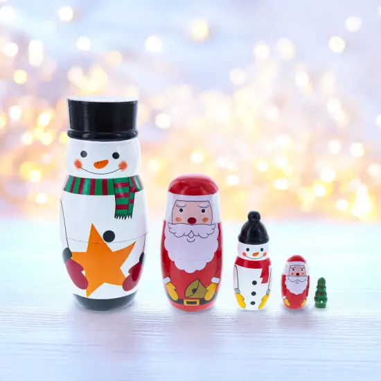Santa, Snowman & Christmas Tree Wooden Nesting Dolls 5 Inches {3}