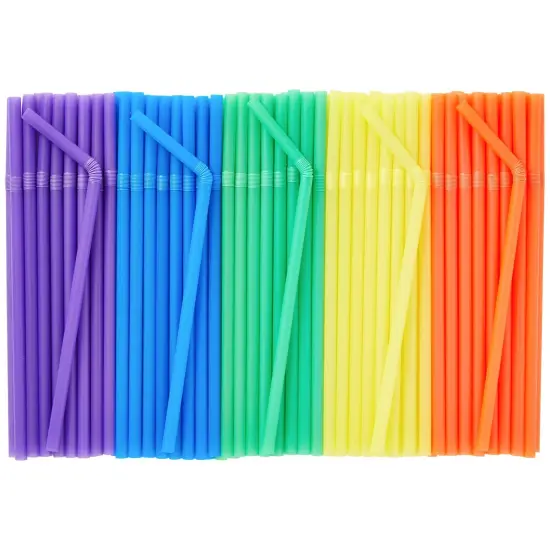 300 Pack Flexible Plastic Drinking Straws, Disposable Bendable Straws Bulk Set for Smoothies, 5 Colors (8.25 In) Multicolor {1}