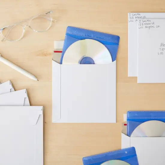 100 Pack 6x6 Rigid Mailers - 450 GSM Thick and Sturdy - Self Sealing Stay Flat Cardboard Envelopes for Mailing CDs, DVDs (White) {3}