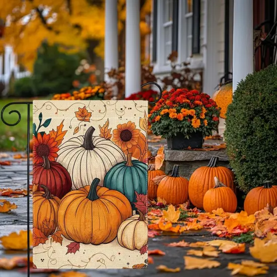 Fall Pumpkin Garden Yard Flag 12x18 Inch(Yellow,White,Red,Blue) {2}