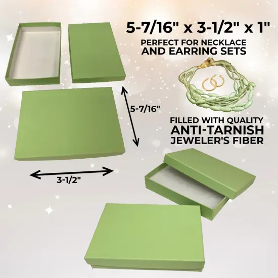 48 Boxes - Made in USA - Empty Jewelry Boxes - 2 Piece Cardboard with Filling 5-7/16" x 3-1/2" x 1" Matte Pistachio Green {6}