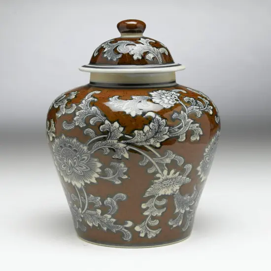 AA Importing 59729 Brown And Gray Floral 10 Inch Ginger Jar {1}