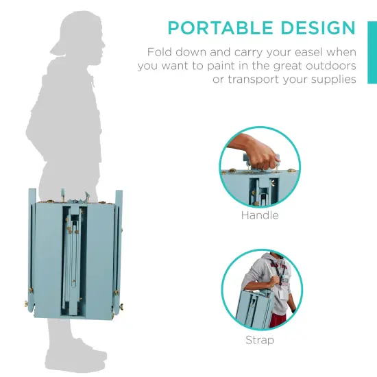 Best Choice Products French Easel, 32pc Beginners Kit Portable Wooden Adjustable Tripodw/ Paint Supplies Blue {5}