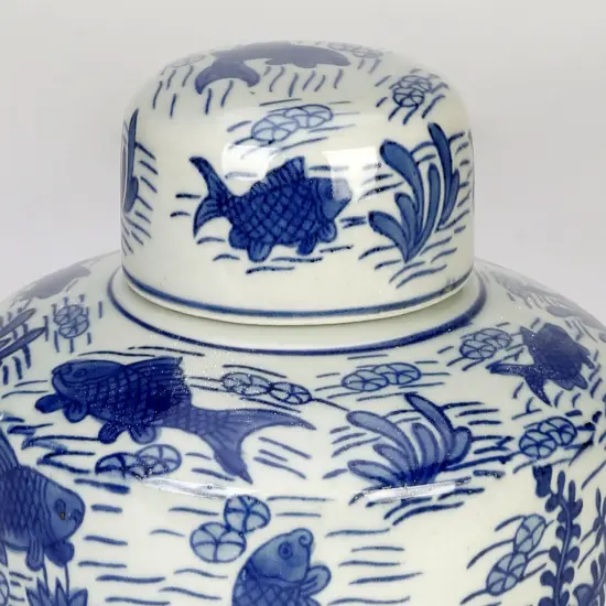 AA Importing 8.5" Jar, Koi Pond Design Blue {4}
