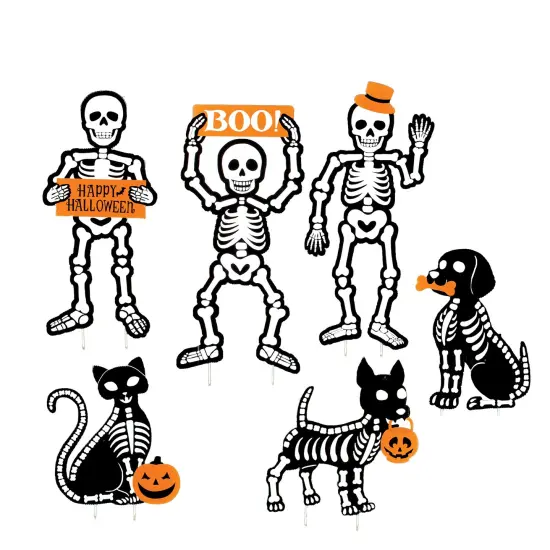 Collections Etc Dog and Cat Skeleton Outdoor Stake Halloween Decoration - Set of 6 {2}