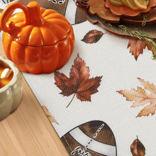 Fall Football Table Runner 13x72 Inch Rugby Pumpkin Maple Leaf {4}
