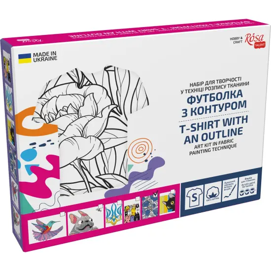 T-Shirt Painting "Blue Peonies" - 100% Cotton, Size S by ROSA Talent {3}