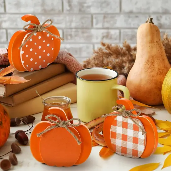 3 Pcs Fall Pumpkin Decor Wood Tabletop Sign {5}