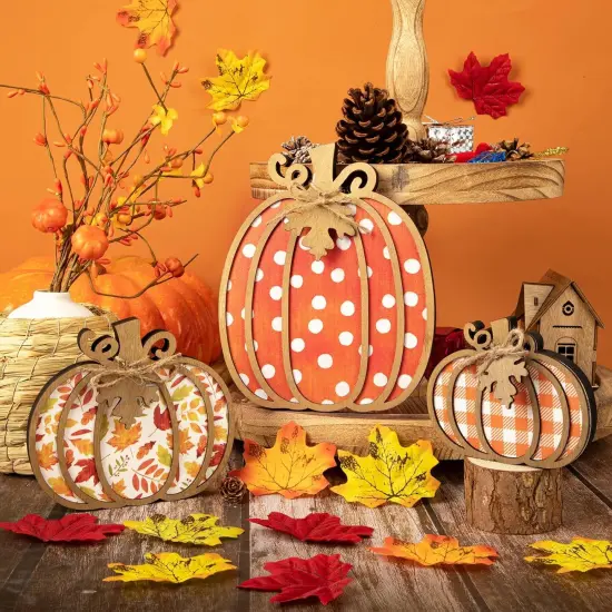 Fall Decor Wooden Plaid Pumpkin {5}