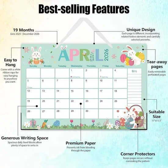 Desk Calendar 2025-2026 - June 19 Month Blue - 17"x11.5" {4}