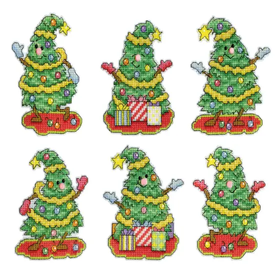 Design Works Counted Cross Stitch Kit 3.5"X3.5" Set of 6-Dancing Trees Ornament {3}
