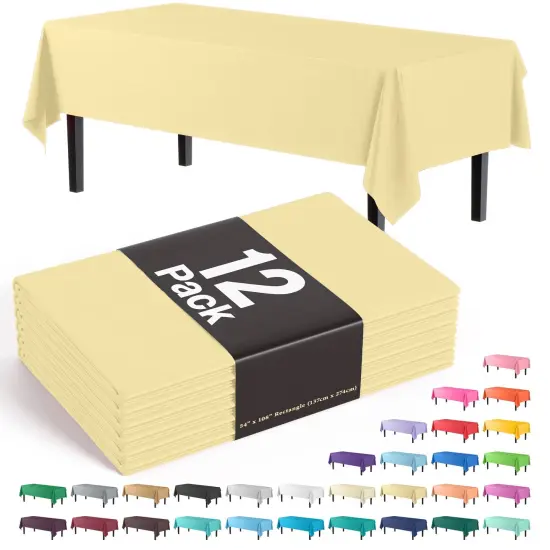 Exquisite 12-Pack Premium Plastic Tablecloth 54in. x 108in. Rectangle Plastic Table Cover Light Yellow {1}