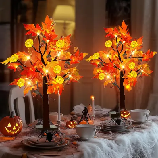 2 Pack Prelit Lighted Maple Tree Fall Decorations {3}