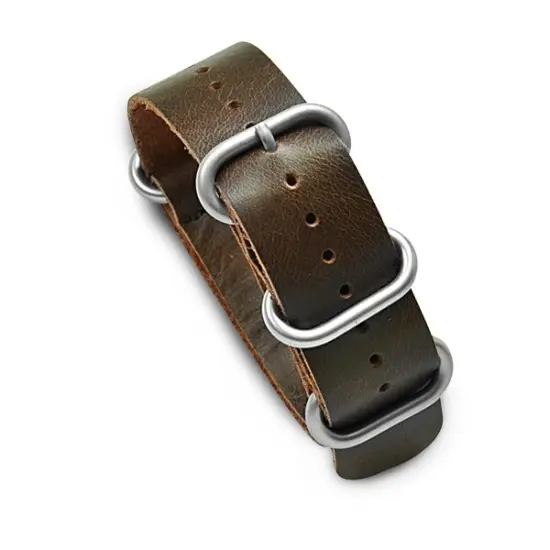22mm Military MoD Vintage Distressed Leather Watch Strap Brushed - Brown {1}