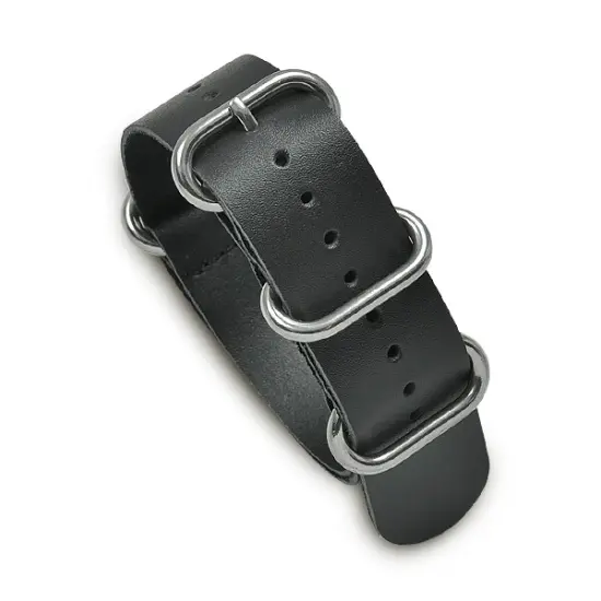 22mm Military MoD Leather Watch Strap - Black {1}