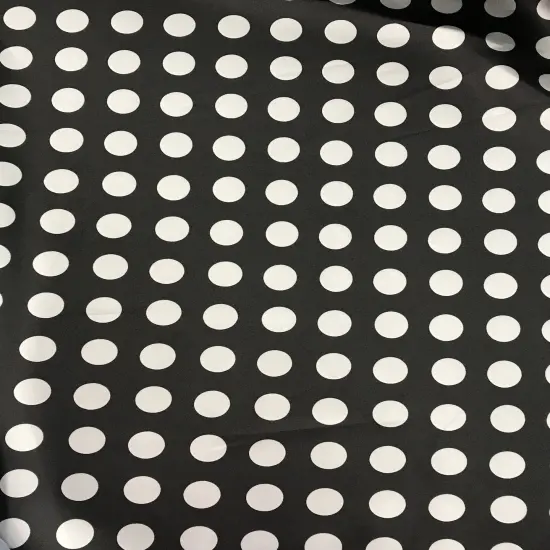 1 Yard White Polka Dot Satin Fabric Black Background Lightweight Shiny Polyester Quarter Size Dots 59/60 Inches Width {2}