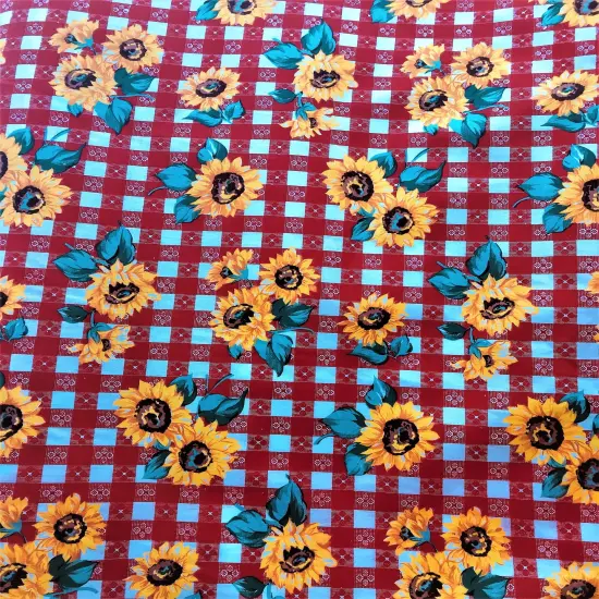 1 Yard Red Checkered Sunflower Print Poly Cotton Fabric for Quilting Apparel and D&eacute;cor 59/60 Inch Width {1}