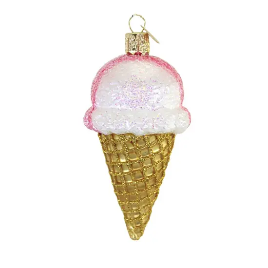Old World Christmas 4.0 Inch Neapolitan Ice Cream Cone Christmas Tree Ornament , Ornament Sugar Cone Beige {2}