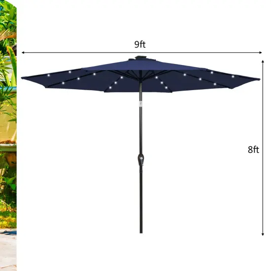 Costway 9 FT Patio Solar Umbrella LED Patio Market Steel Tilt with Crank Outdoor Navy {3}