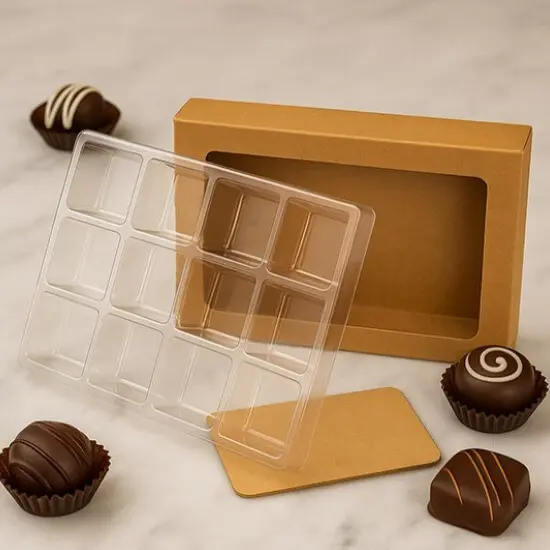 Kraft Artisan Candy Box Sets 12 Square Cavities 4" x 13/16" x 5 7/16" 25 pack CNDY271 {1}