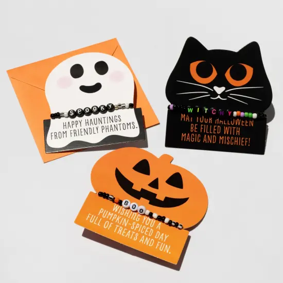 Halloween Beaded Bracelet Diecut Gift Exchange Cards Set of 12 {1}