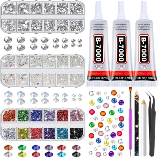 14000Pcs 14 Colors Flat Back Rhinestones with B7000 Glue - Multicolor {1}
