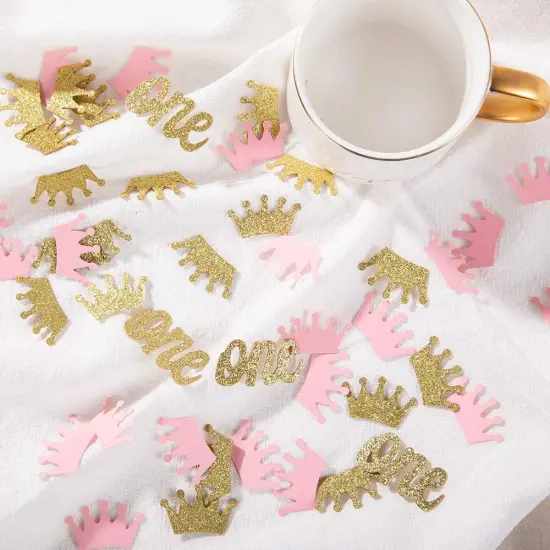 Glitter Crown Confetti Pink and Gold One Table Scatter {2}
