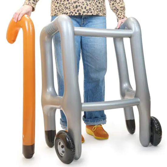 2 Pieces Inflatable Walker and Cane - Funny Gag Gift For Over The Hill Birthday Decorations, 100 Days of School Joke Props Multicolor {3}