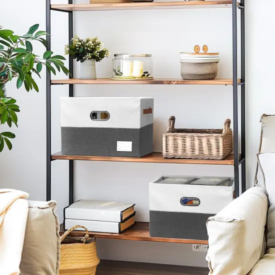 Open Foldable Fabric Storage Boxes, Collapsible Versatile Bins Baskets Cubes with Handles for Easy Organization in Closet, Living Room, and Bedroom (Grey & White, 2PCS/11.4*8.6*6.7in) {3}