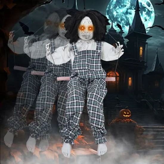 Hanging Halloween Animatronic Swing Boy with Creepy Sounds (Style 2) {1}